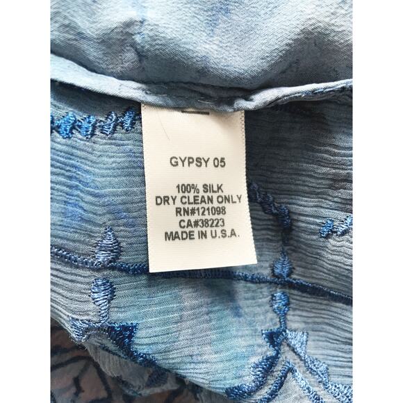 Gypsy 05 Blue Boho 100% Silk Fully Embroidered Back Sheer Tunic Blouse Size M - Picture 5 of 5